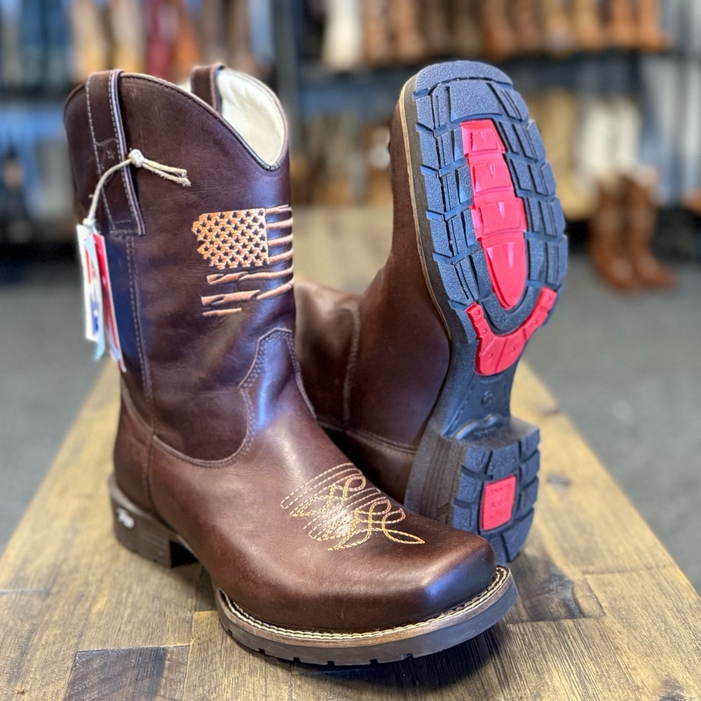 KUT Men's Western Patriot Leather Cowboy Work Boots Square Toe Ranch Farm 8.5